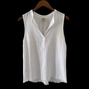 Blanco by Nature White Sleeveless Split Neck Cotton Top Size Large